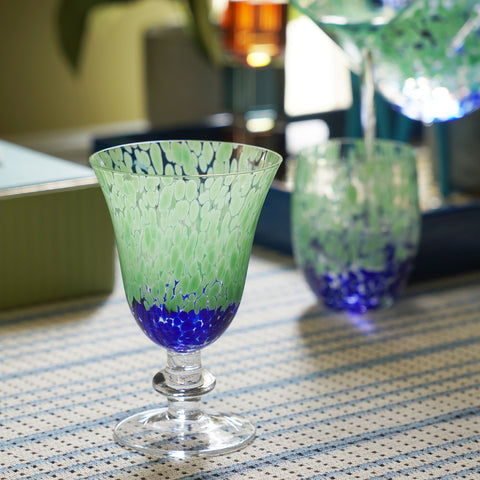 Set of 2 Green & Blue Speckled Wine Glasses