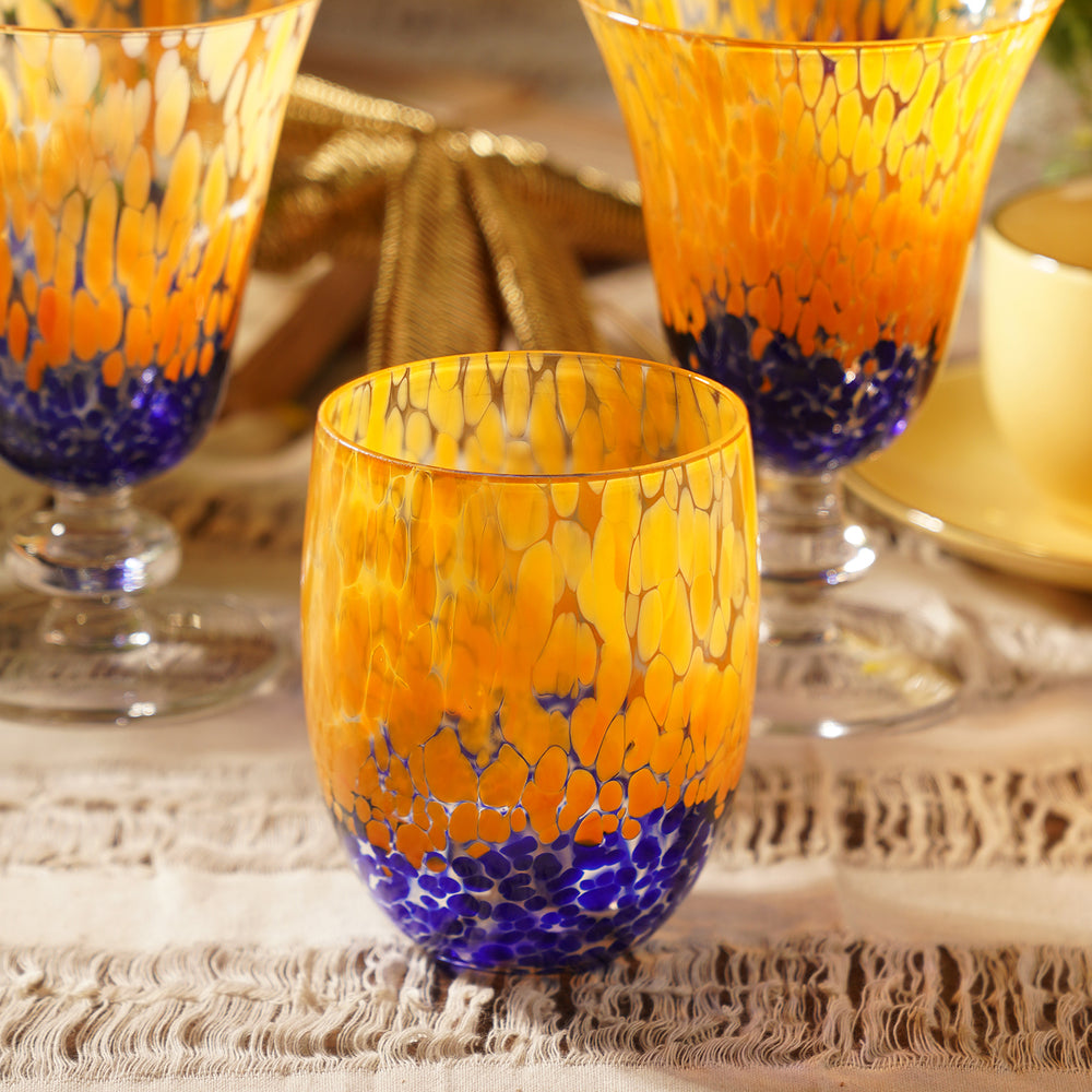 Set of 2 Orange & Blue Speckled Drinking Glasses