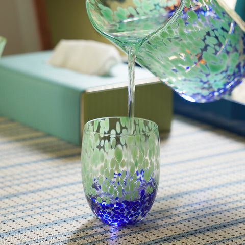 Set of 2 Green & Blue Speckled Drinking Glasses
