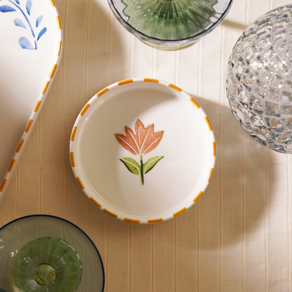 Set of 2 Orange & White Hand Painted Side Platter Bowls