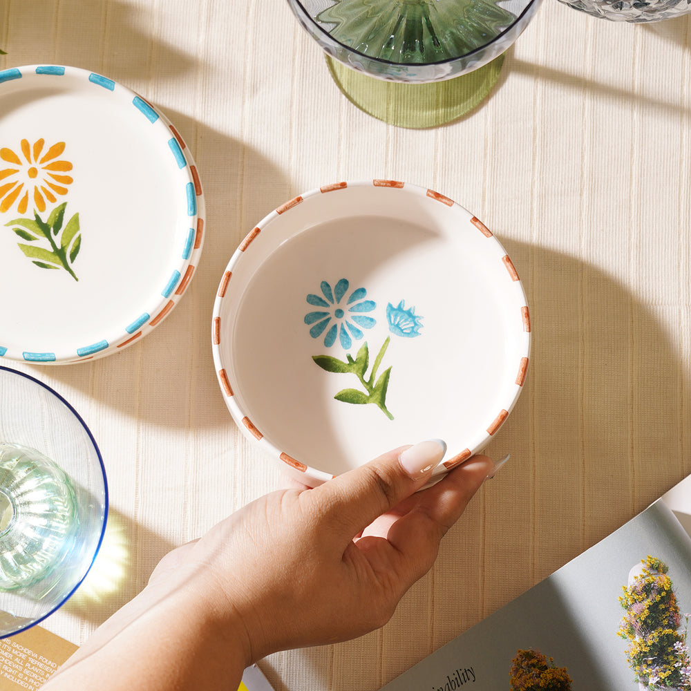 Set of 2 Orange & Blue Hand Painted Side Platter Bowls
