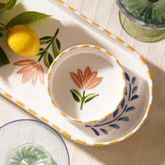 Set of 2 Orange & White Hand Painted Side Small Platter Bowls
