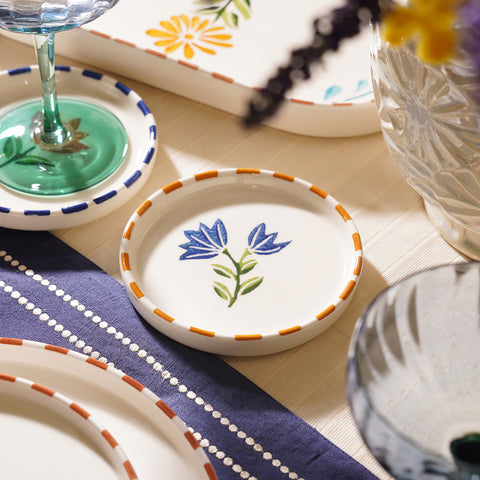 Set of 2 Blue & Orange Hand Painted Coasters