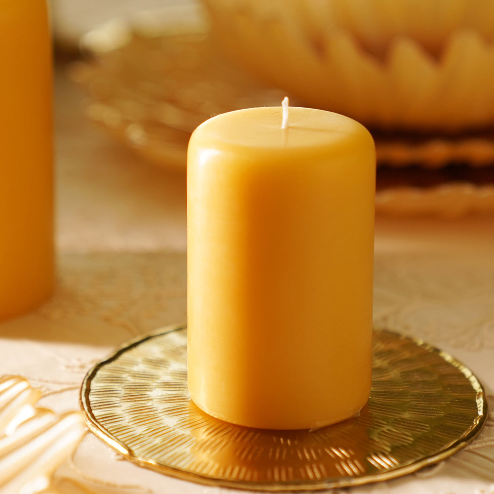 Mustard Oud Pillar Candle - Small