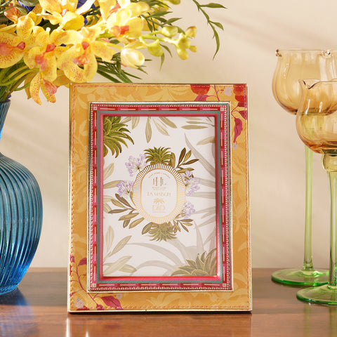 Yellow Printed Faux Leather Photo Frame - Large