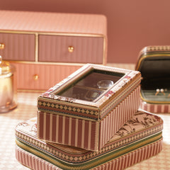 Pink Printed Faux Leather Watch Box
