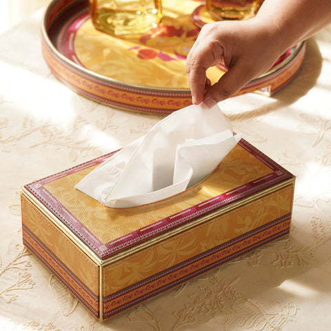 Yellow Printed Faux Leather Tissue Box