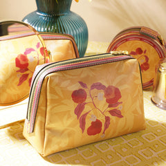 Yellow Printed Faux Leather Vanity Pouch - Large