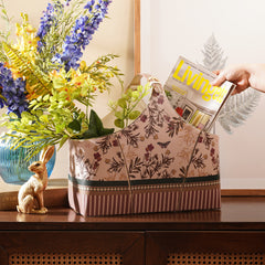 Pink Printed Faux Leather Magazine Basket