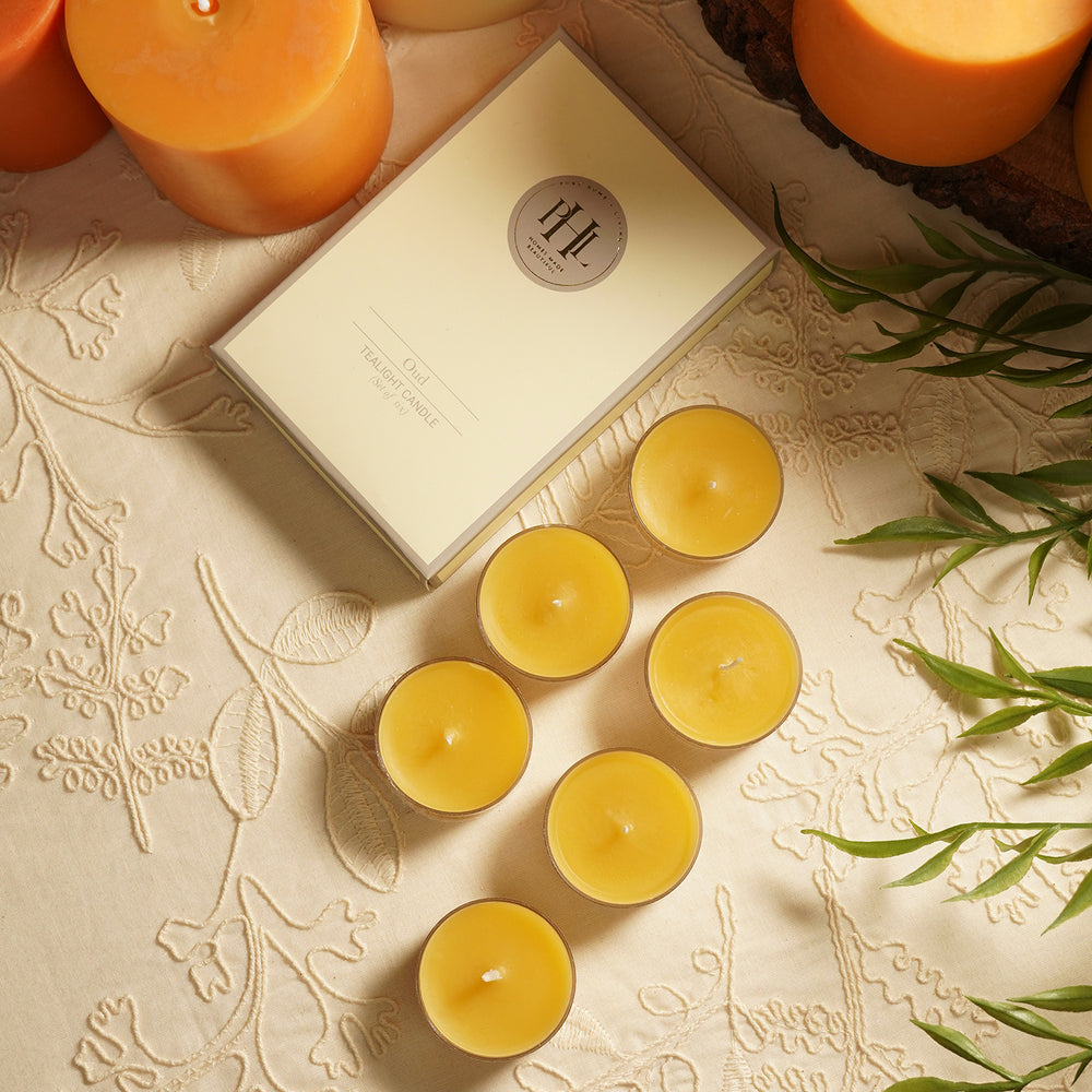 Set of 6 Mustard Oud Tea Lights