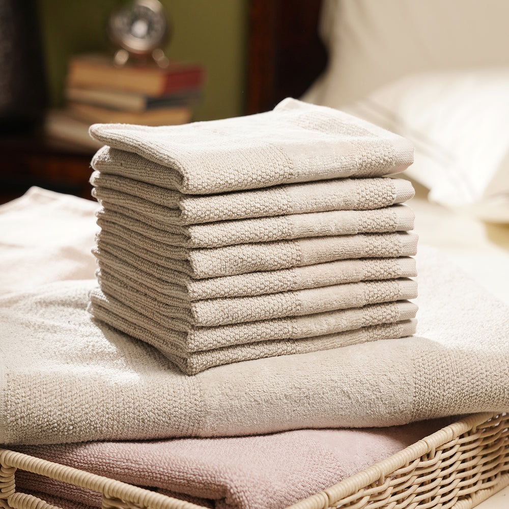 Set of 8 Light Beige Sheared Face Towels