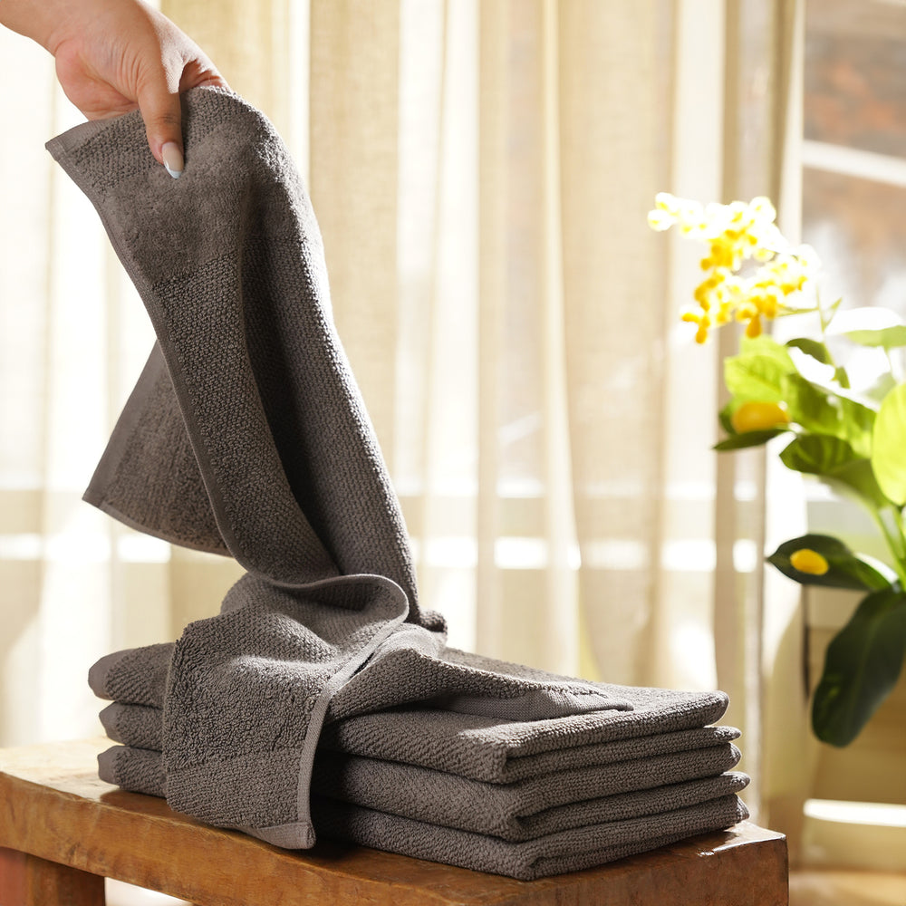 Set of 4 Dark Grey Sheared Hand Towels