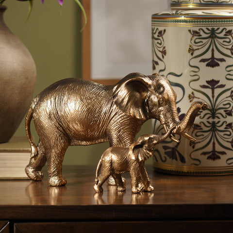 Brown Polyresin Mother & Baby Elephant