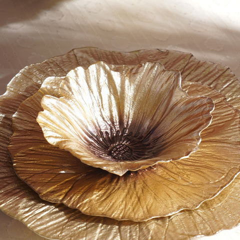 Set of 2 Gold Brown Flower Shaped Small Bowls