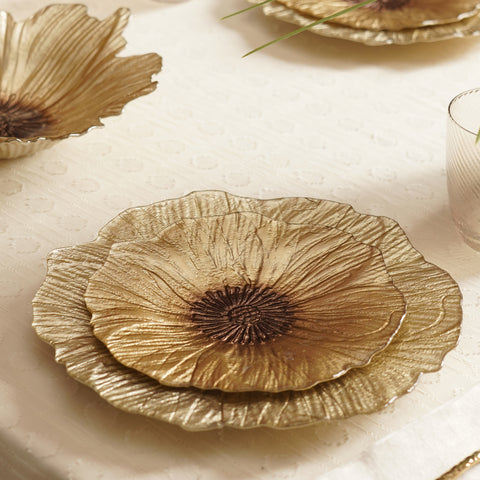 Set of 2 Gold Brown Flower Shaped Dessert Plates