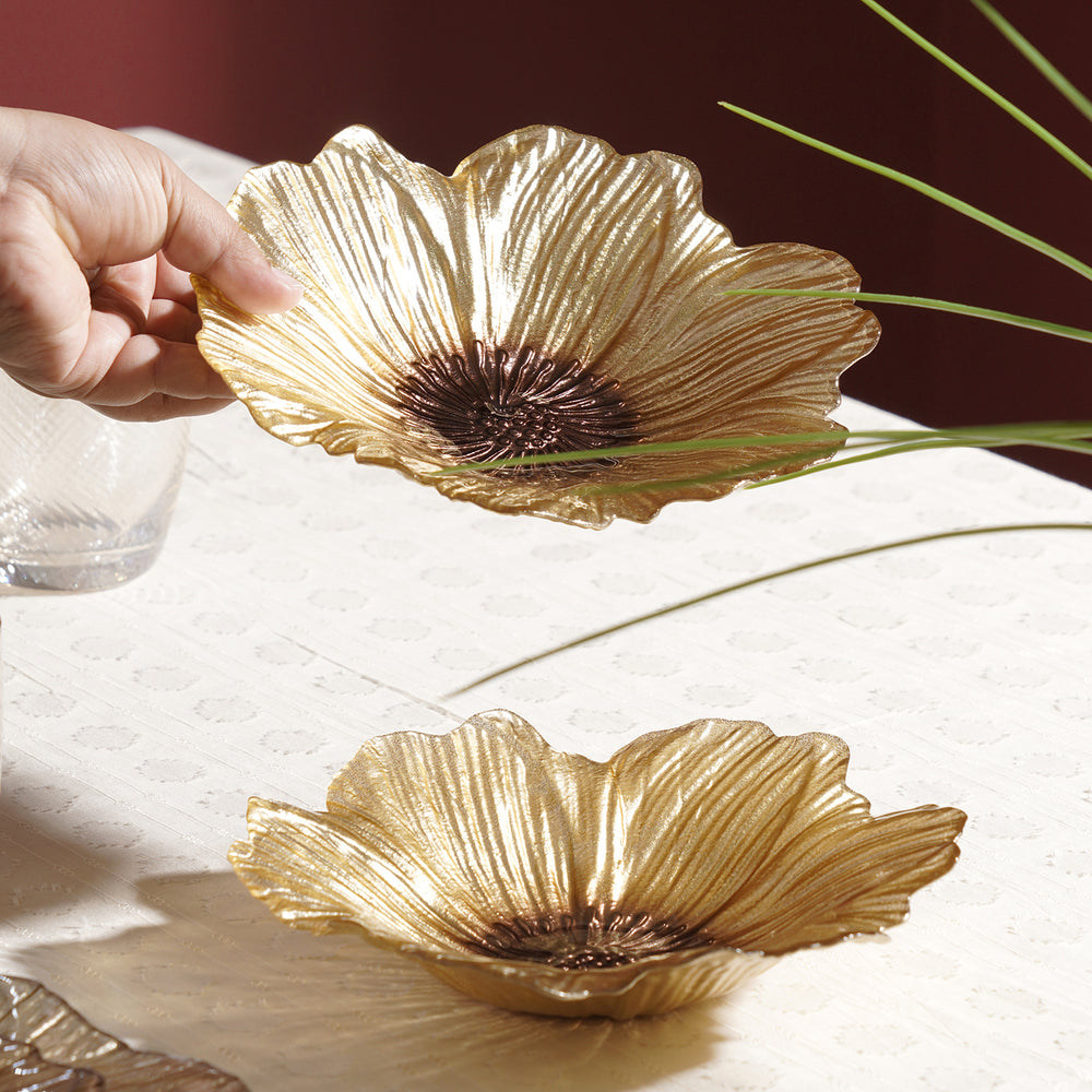 Set of 2 Gold Brown Flower Shaped Serving Bowls