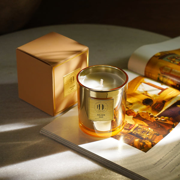 Gold Scented Wax Filled Candle Jar - Oud
