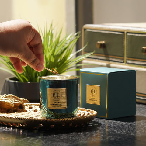 Teal Scented Wax Filled Candle Jar - Rose & Summer Berry