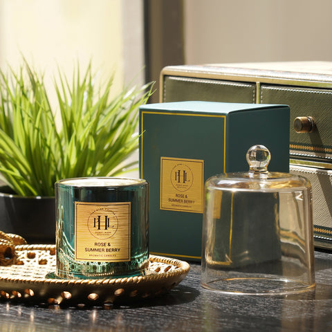 Teal Scented Wax Filled Bell Jar Candle - Rose & Summer Berry