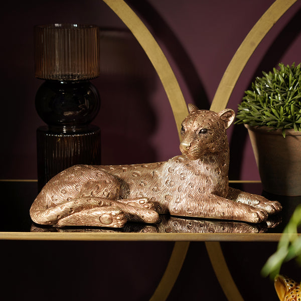 Gold Polyresin Sitting Leopard