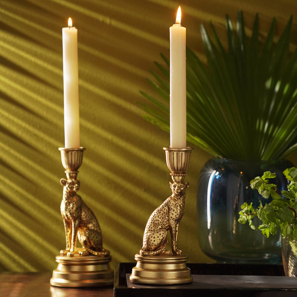 Gold Polyresin Cheetah Candle Holder - Small