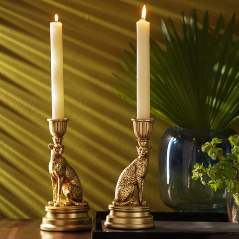 Gold Polyresin Cheetah Candle Holder - Small