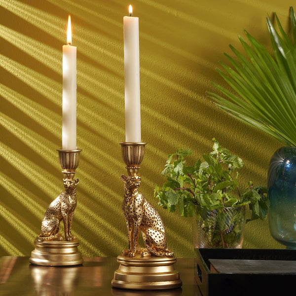 Gold Polyresin Cheetah Candle Holder - Large
