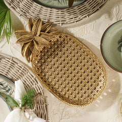 Gold Antique Polyresin Pineapple Tray - Small