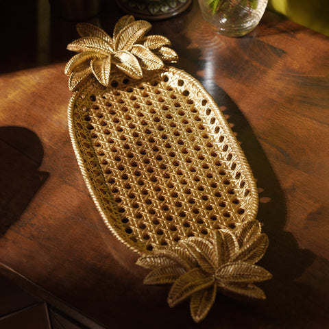 Gold Antique Polyresin Pineapple Decorative Platter  - Large