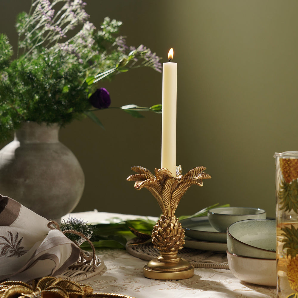 Gold Polyresin Palm Candle Holder