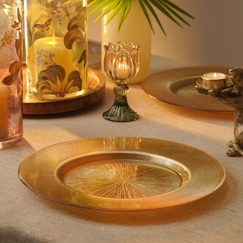 Set of 2 Gold Radial Textured Charger Plates