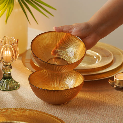 Set of 2 Gold Radial Textured Serving Bowls