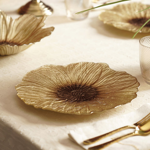 Set of 2 Gold Brown Flower Shaped Dinner Plates