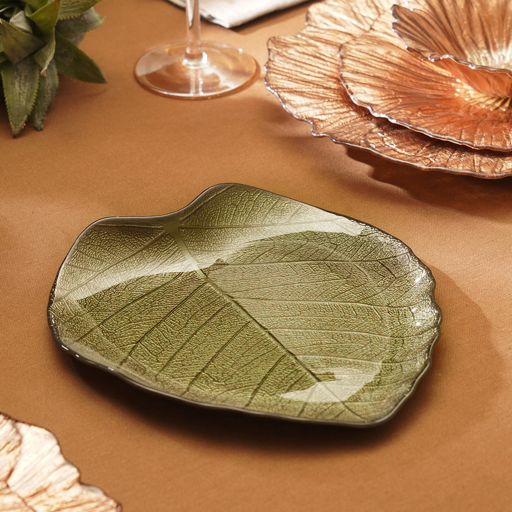 Dark Green Leaf Shaped Decorative Platter - Small
