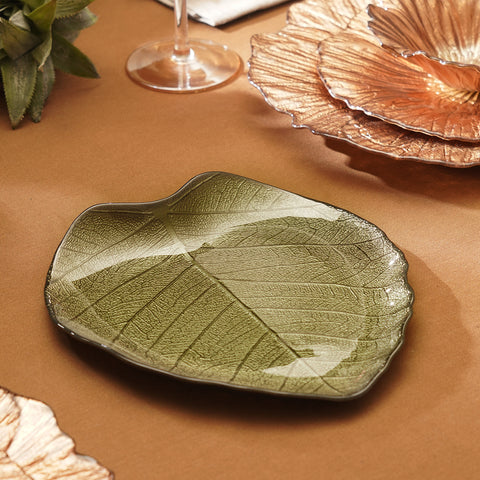 Dark Green Leaf Shaped Decorative Platter - Small