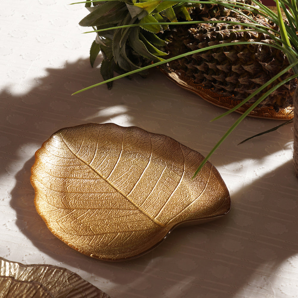 Gold Leaf Shaped Decorative Platter - Small
