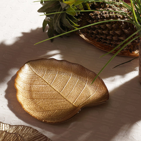 Gold Leaf Shaped Decorative Platter - Small