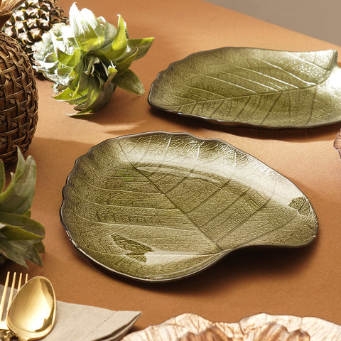 Dark Green Leaf Shaped Decorative Platter - Large