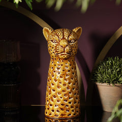 Brown Leopard Head Shaped Ceramic Vase - Large