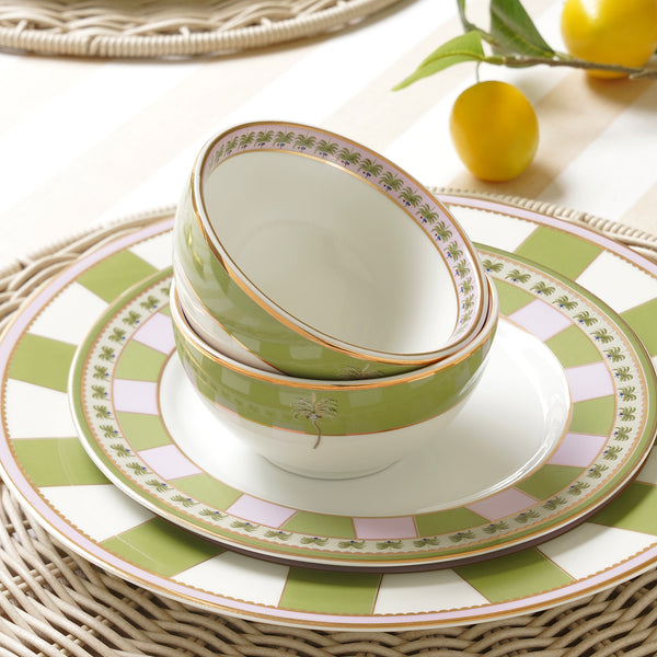 Set of 2 Pink & Green Palmera Print Bowls