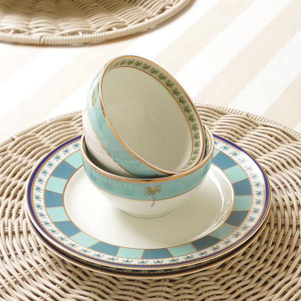 Set of 2 Blue Palmetto Print Porcelain Bowls