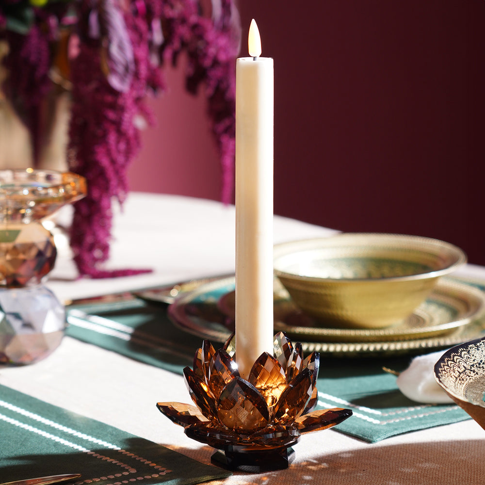 Amber Lotus Shaped Crystal Candle Holder