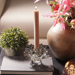 Clear Crystal Lotus Shaped Candle Holder