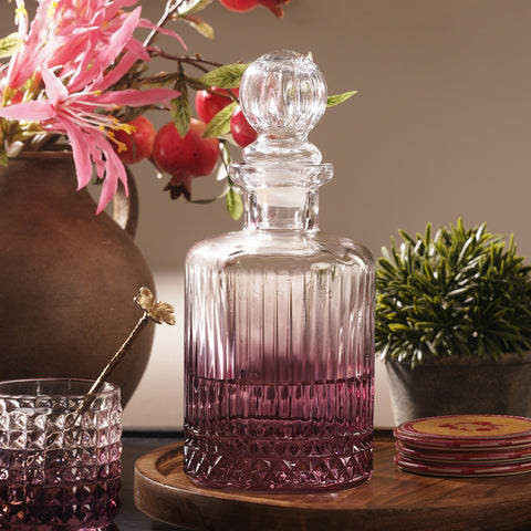 Pink Ombre Ribbed Glass Whiskey Decanter