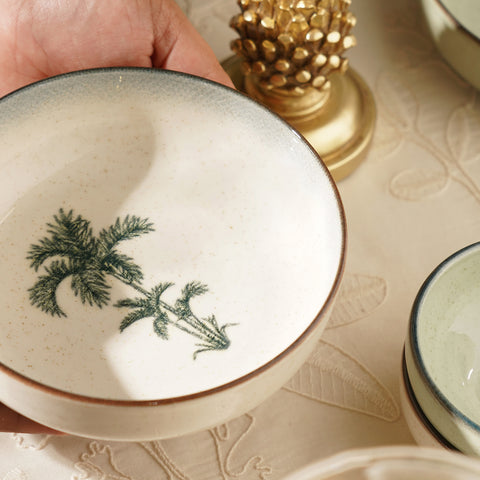 Ivory Ceramic Printed Serving Bowl