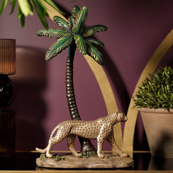 Green & Gold Polyresin Walking Leopard