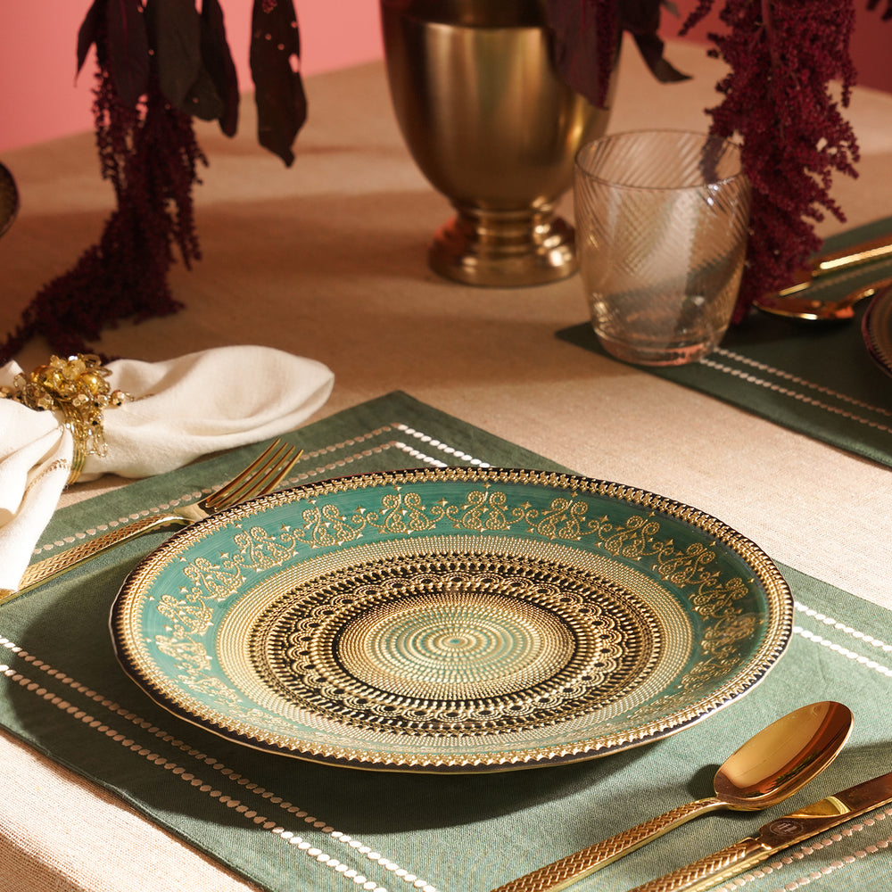 Set of 2 Green Embellished Dinner Plates