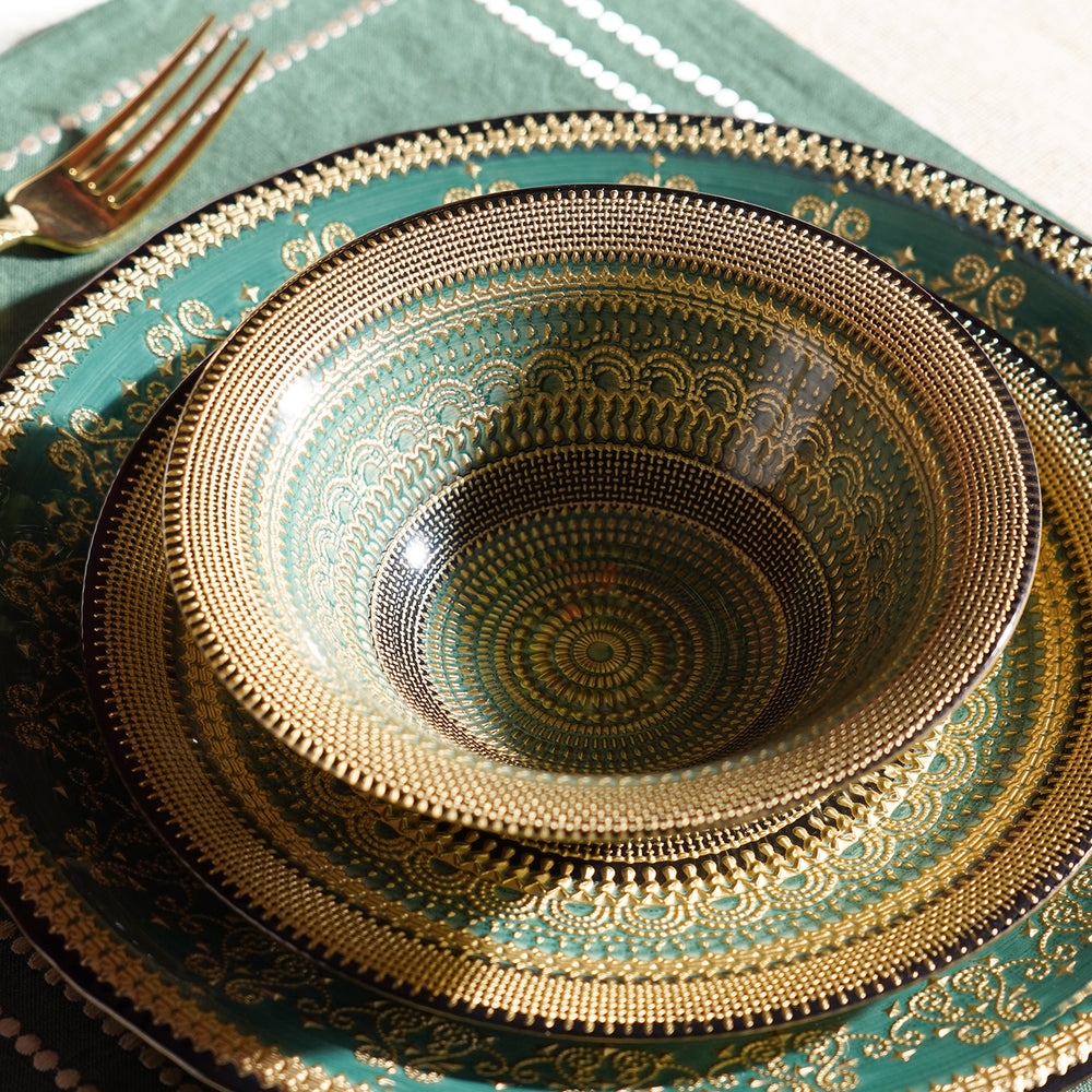 Set of 2 Green Embellished Serving Bowls