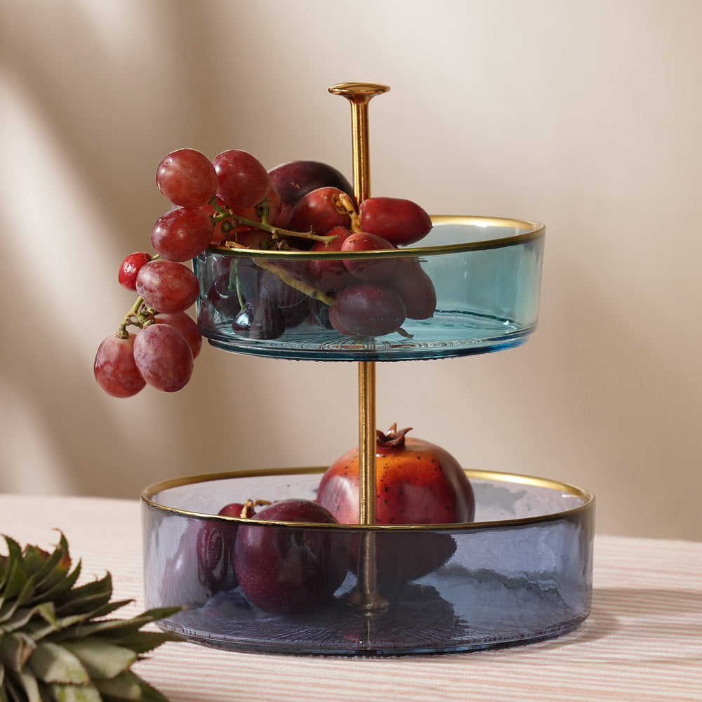 Blue Two Tiered Radial Textured Cookie Stand