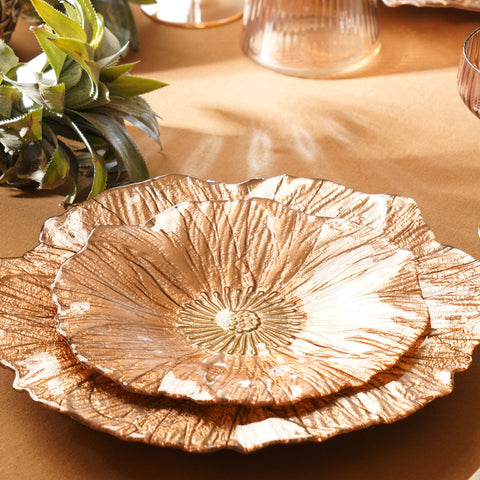 Set of 2 Copper Gold Flower Shaped Dessert Plates